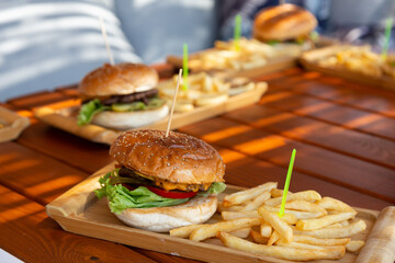 hamburger and fries