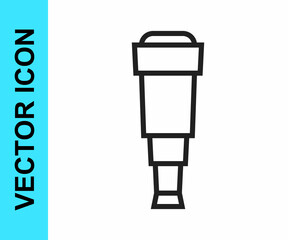 Black line Spyglass telescope lens icon isolated on white background. Sailor spyglass. Vector