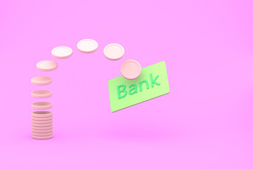 3d rendering simulation of some coins making the payment of a bank credit card