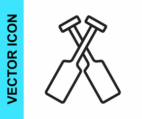 Black line Crossed oars or paddles boat icon isolated on white background. Vector