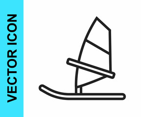Fototapeta na wymiar Black line Windsurfing icon isolated on white background. Vector