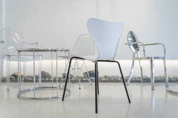 White plastic chair with black metal frame decoration for home and living with architecture building contemporary.