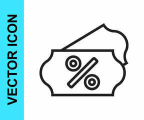 Black line Discount percent tag icon isolated on white background. Shopping tag sign. Special offer sign. Discount coupons symbol. Vector