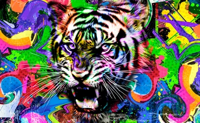 Foto auf Leinwand Hintergrund mit einem Tiger © reznik_val
