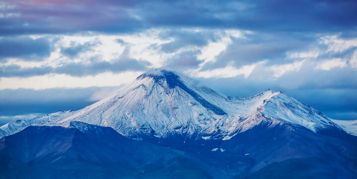 Avachinsky volcano in Kamchatka Peninsula. Selective focus