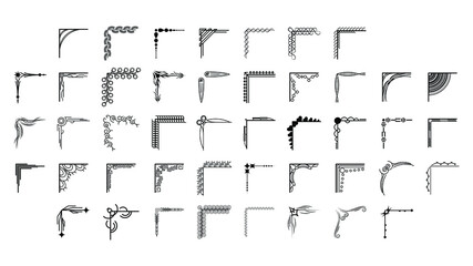 Set Hand Draw Of Corners Different Shapes Flower Decoration Vector Design Doodle Sketch Style For Wedding And Banner