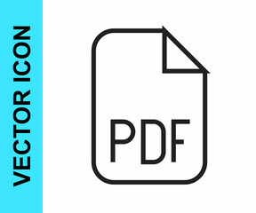 Black line PDF file document. Download pdf button icon isolated on white background. PDF file symbol. Vector