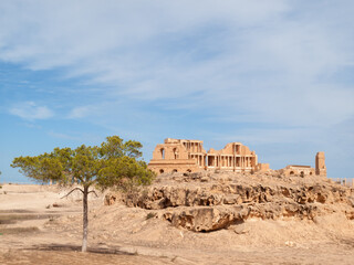 Roman ruins of Sabratha theater view from outside