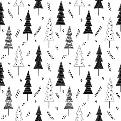 Monochrome Pine Trees Pattern, Christmas Trees Pattern
