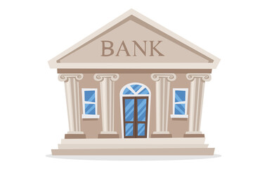 Cartoon style flat design vector illustration of city bank. Bank is isolated on white background.
