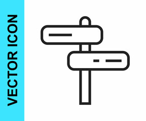 Black line Road traffic sign. Signpost icon isolated on white background. Pointer symbol. Isolated street information sign. Direction sign. Vector