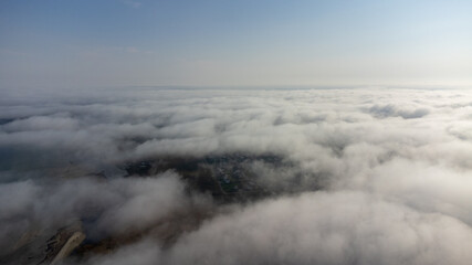Aerial View from of the fog forest and the sea