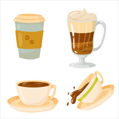 Coffee. A set of items for the preparation of nipitkov in the Coffee House. Decor element. Vector illustration isolated on white background.