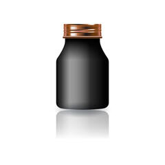 Blank black round supplements, medicine bottle with copper screw lid for beauty or healthy product.