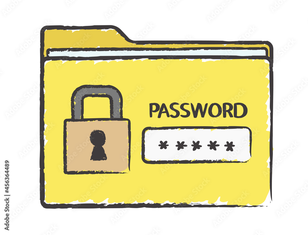 Poster sketch style doodle vector illustration of document folder protected by password on white background