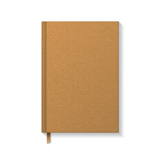 Blank brown kraft paper book or notebook with brown ribbon bookmark mockup template.