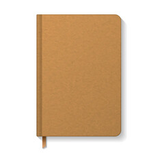 Blank brown kraft paper notebook with brown ribbon bookmark mockup template.