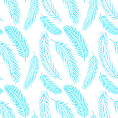Feathers vector pattern. Curved feathers. For printing on fabric.