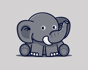 Elephant Sitting Cute Cartoon Vector Icons Illustration. Animal Nature Icons Vector Concept, Flat Cartoon Style