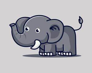Cute Elephant Standing Cartoon Vector Icon Illustration. Animal Nature Icon Vector Concept. Flat Cartoon Style