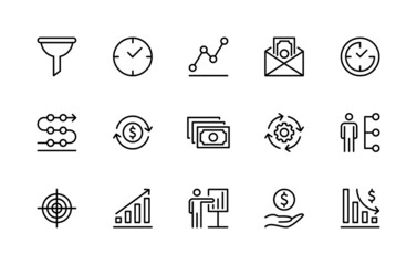 Business and finance vector linear icons. Business management. Business icon collection for websites and mobile devices. Editable stroke.