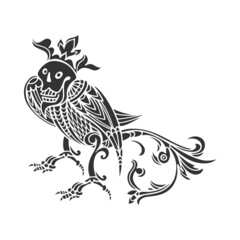 Mythical creature. Silhouette on white.  Hand-drawn vector illustration. Isolated element for design, tattoo, logo.