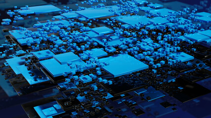 Obraz premium Abstract geometric composition. Technological background with rectangular geometric shapes. 3D render.