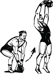 sketch of a athlete with kettlebell