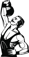 sketch of a athlete with kettlebell