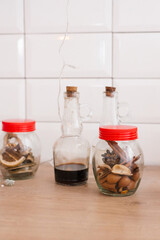 Glassware in the kitchen with food