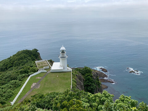 White Lighthouse on a Cape of Hokkaido, Japan	