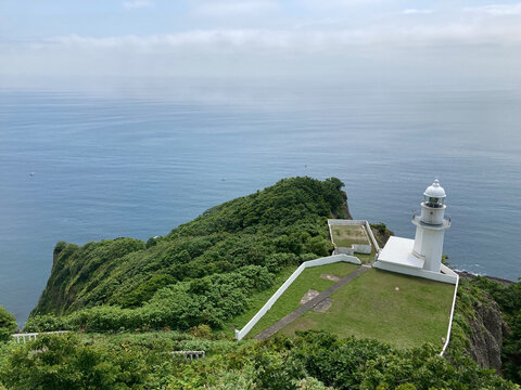 White Lighthouse on a Cape of Hokkaido, Japan