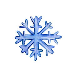Snowflake on a white background, watercolor illustration