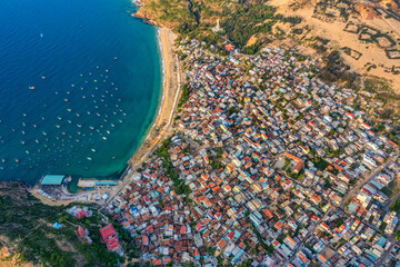 Aerial view of Eo Gio beach, Nhon Ly town, Quy Nhon city, Binh Dinh, Vietnam