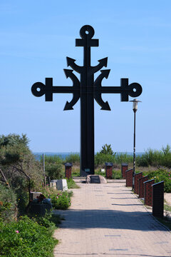 Rewa, Poland. 08 september 2021. Big steel cross in Rewa.Poland
