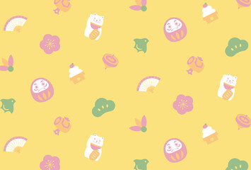 new years seamless pattern with Japanese traditional lucky charms for banners, greeting cards, flyers, social media wallpapers, etc.