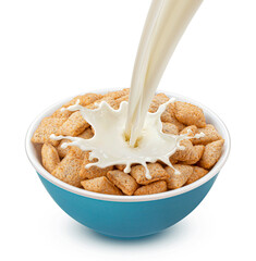 Corn pads with pouring milk isolated on white background