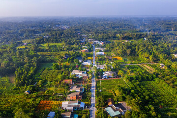 Aerial view of Cai Mon flower village, Ben Tre, Vietnam