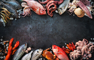 Assortment of fresh fish and seafood