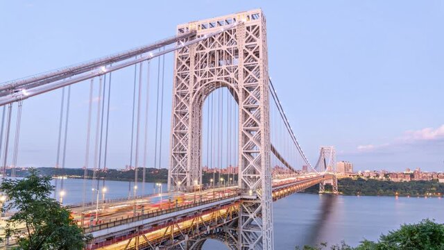 George Washington Bridge Day to Night Timelapse with Bridge Lights Turning on for Labor Day