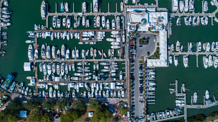 Overhead view of marina in Downtown Sarasota Florida