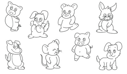 Cute design animal outline vector set 34 (pig rabbit bear dog rat pig )