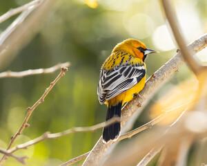 orange oriole on a botanical garden