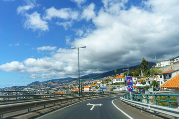 Free highway in Madeira. Road to the city. 