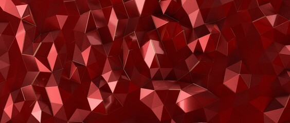 Red abstract polygonal space with connecting dots and lines. Dark background.