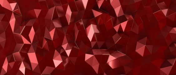 Naklejka premium Red abstract polygonal space with connecting dots and lines. Dark background.
