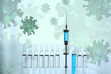 syringe and ampoule, coronavirus vaccine, concept medicine vaccination protection covid 19