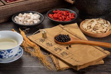 Ginseng and traditional Chinese medicine on the table