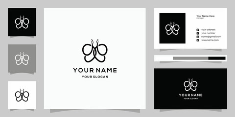 luxury butterfly logo with flat minimalist logo and business card template