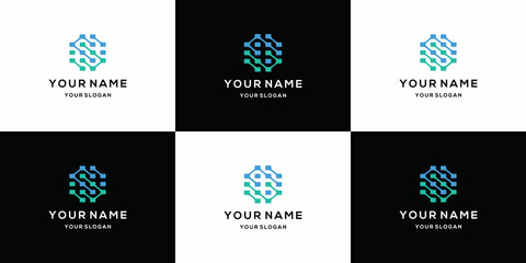 Simple logotype icon set, letter S combined element digital or data. logo design template